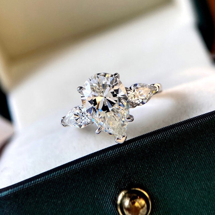 18K White Gold Three-Stone Moissanite Ring
