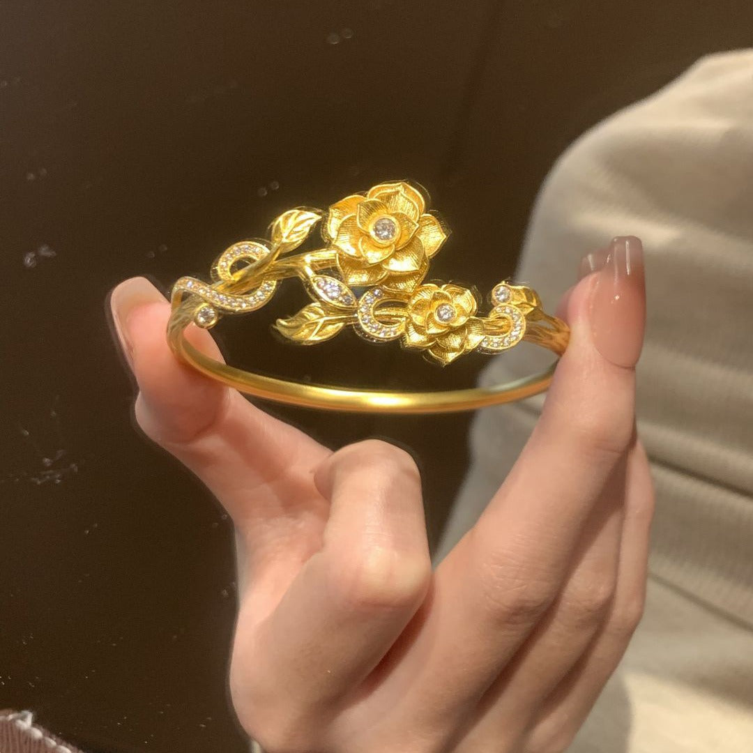 24K Gold Plated Vintage Embossed Rose Bracelet Collection