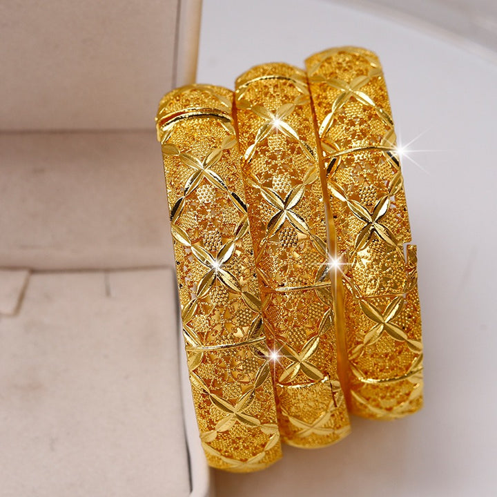 24K Gold Plated Filigree Floral Open Bangle