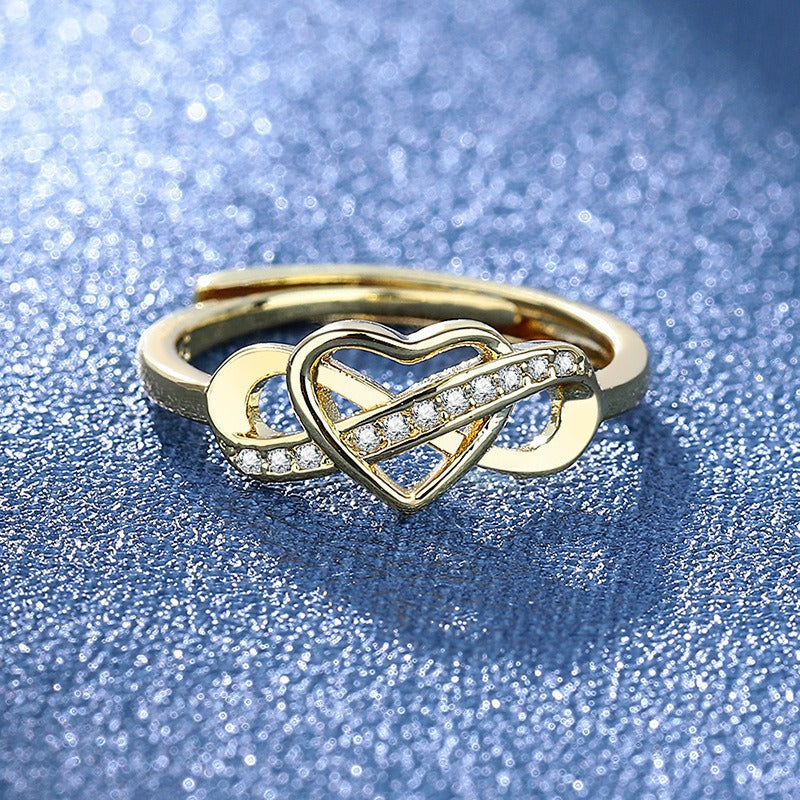 Infinity Heart Pave Adjustable Ring