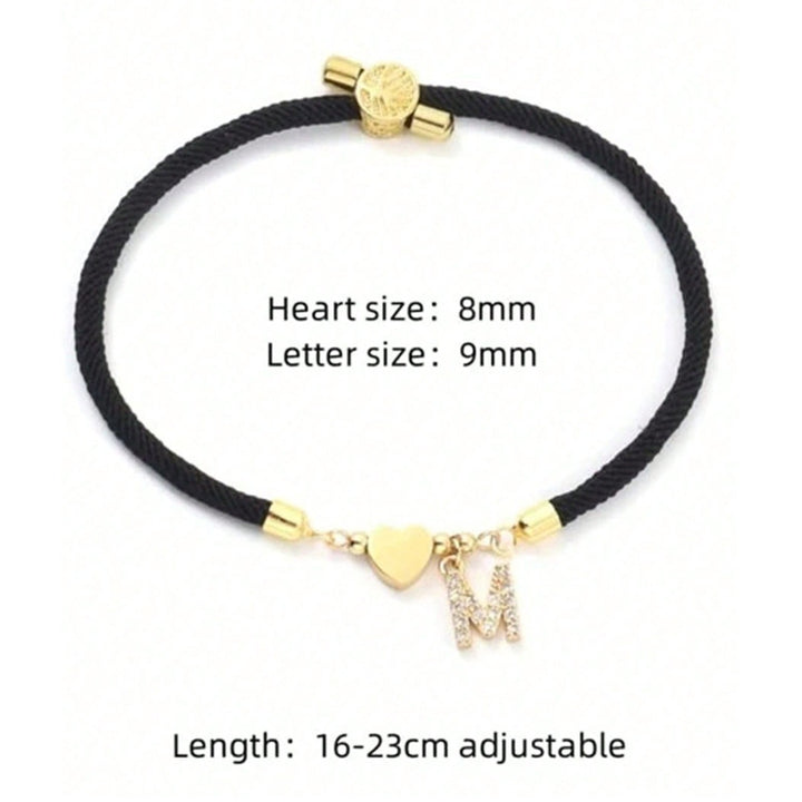 Dainty Crystal Initial Heart Charm Adjustable Cord Bracelet