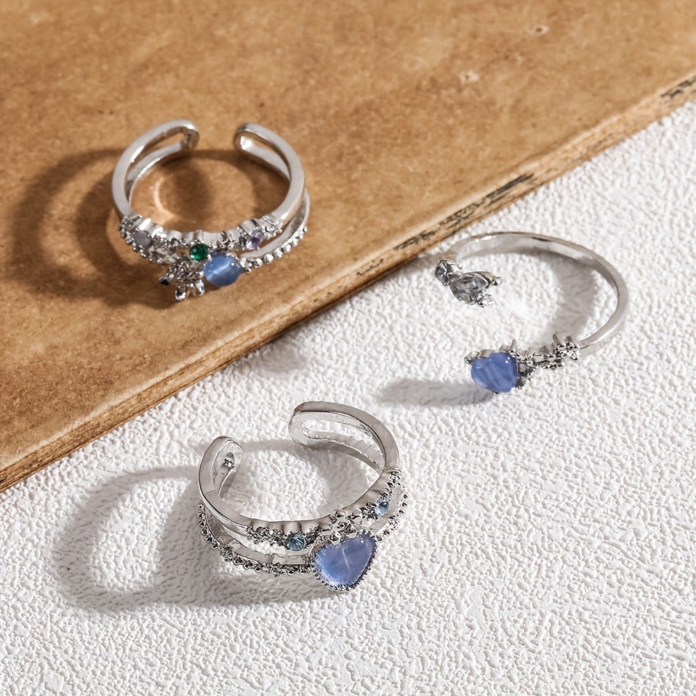 Ocean Glow Aquamarine Heart Stackable Open Ring