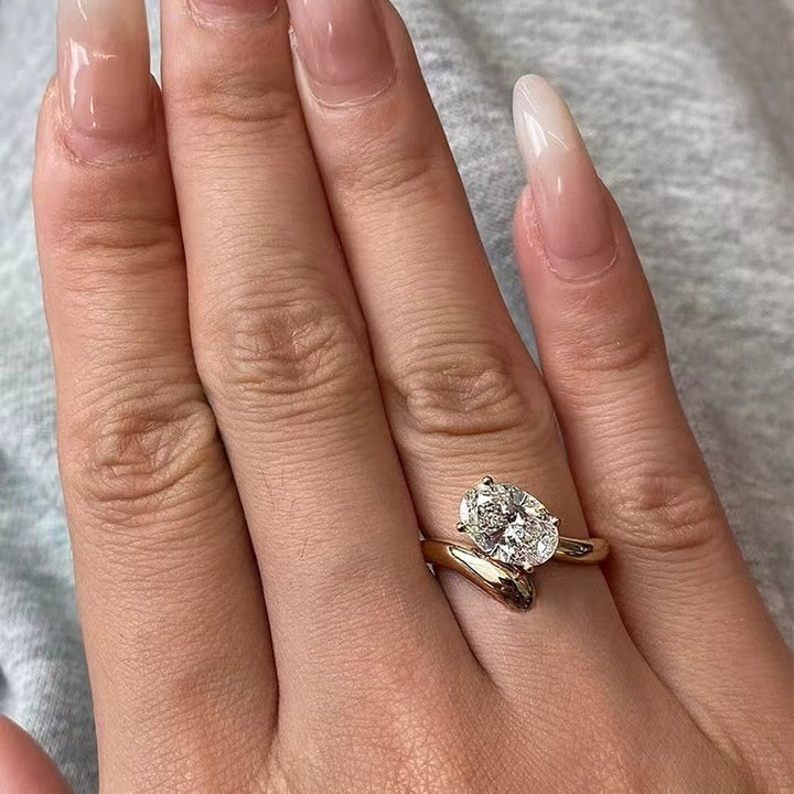 18K Gold Plated Oval Cut Bypass Open Ring