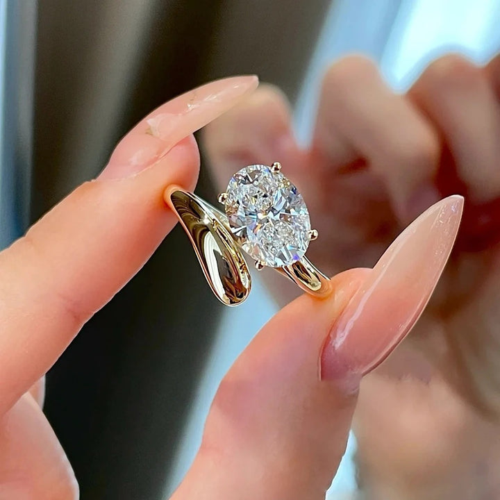 18K Gold Plated Oval Cut Bypass Open Ring