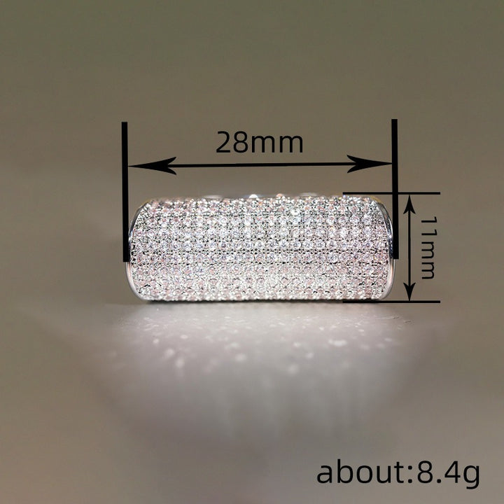 S925 Sterling Silver Pave CZ Wide Shield Statement Ring