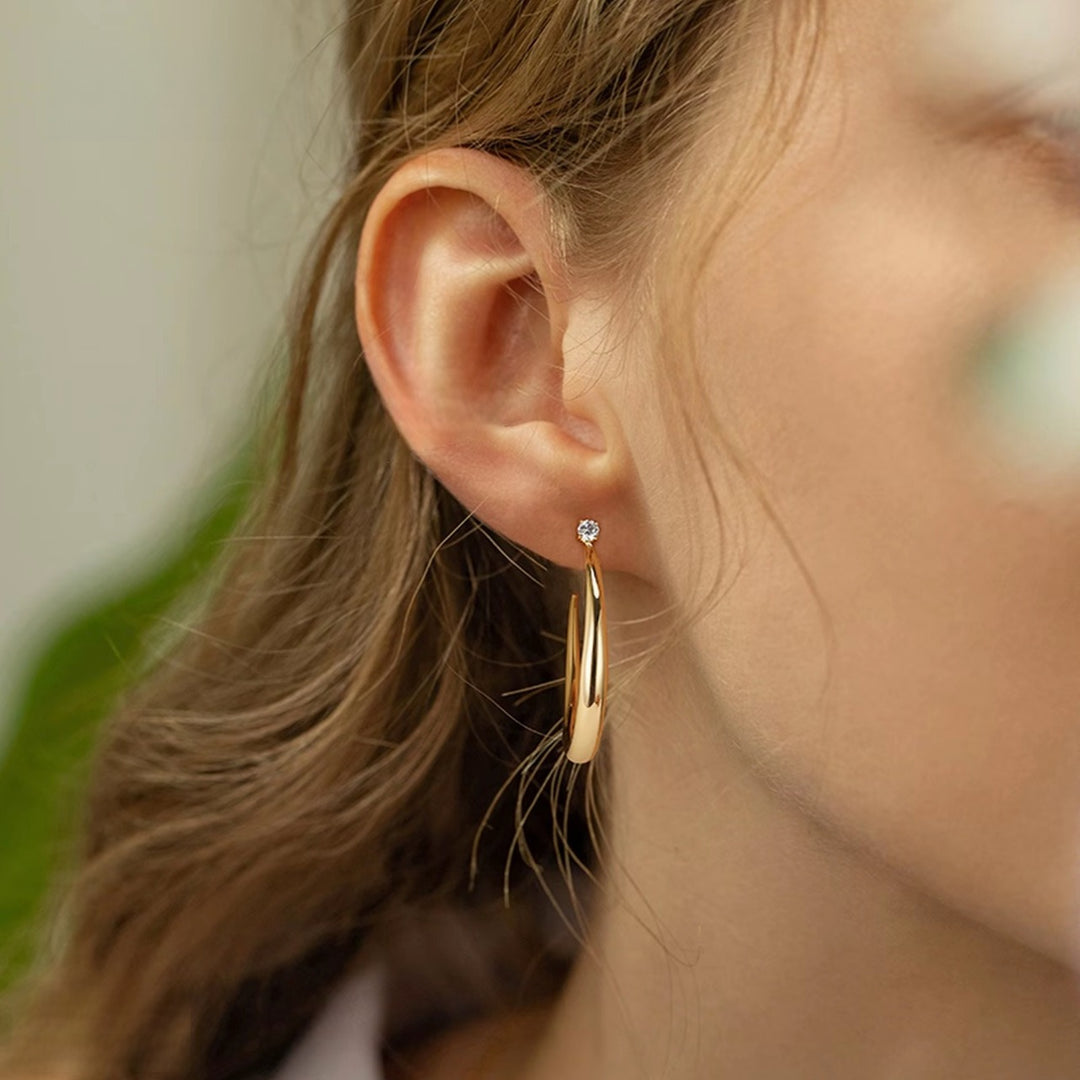 14K Gold Plated Moissanite Accent Teardrop Hoop Earrings