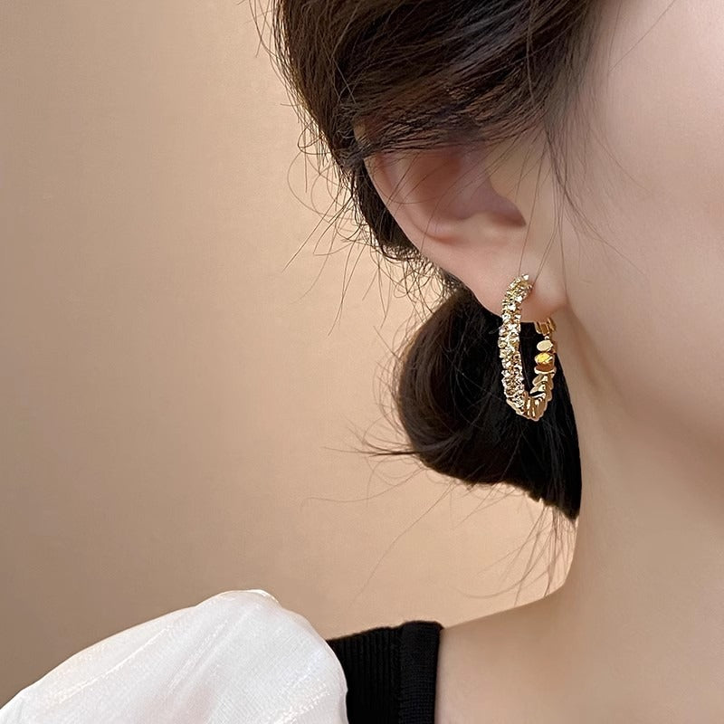 14K Gold Plated / S925 Silver Half Pave Half Textured Disc Hoop Earrings