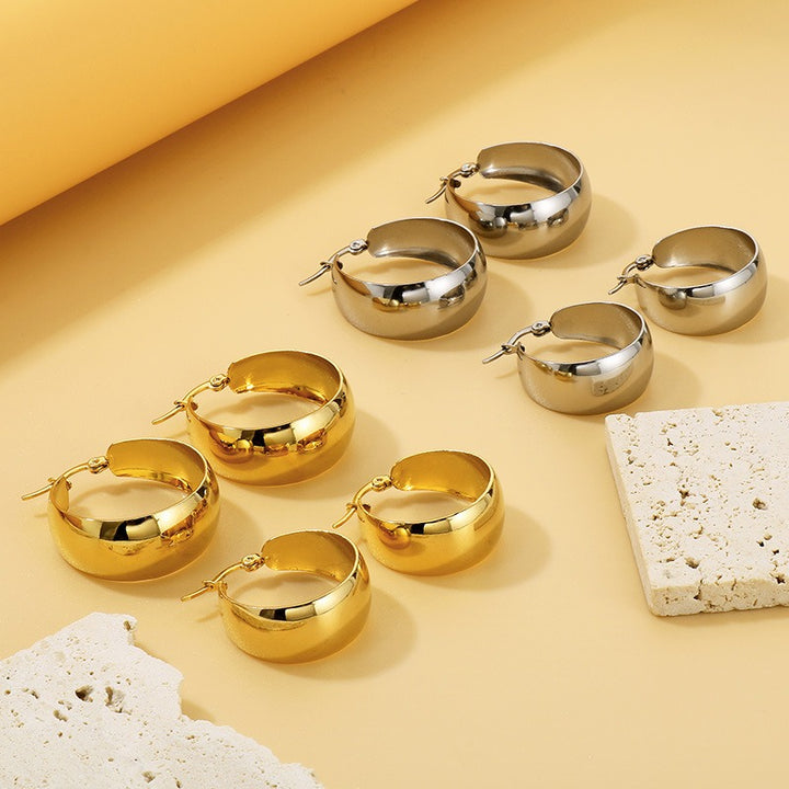 14K Gold Plated / S925 Sterling Silver Domed Chunky Hoop Earrings