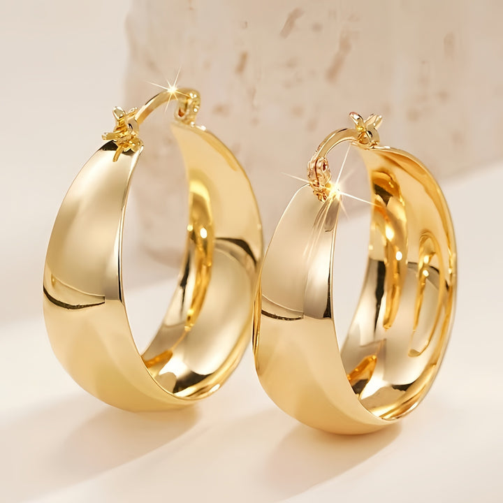 14K Gold Plated / S925 Sterling Silver Domed Chunky Hoop Earrings