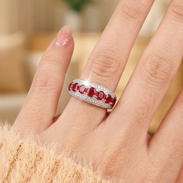 S925 Sterling Silver Vintage Milgrain Seven-Stone Wide Band Ring