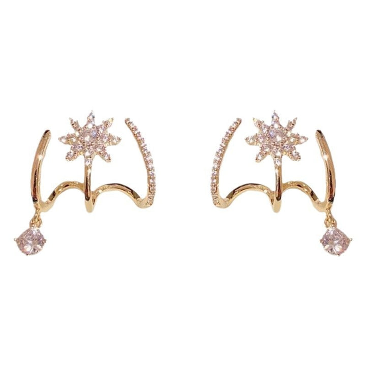 18K Gold Plated Starburst Moissanite Ear Climber Earrings