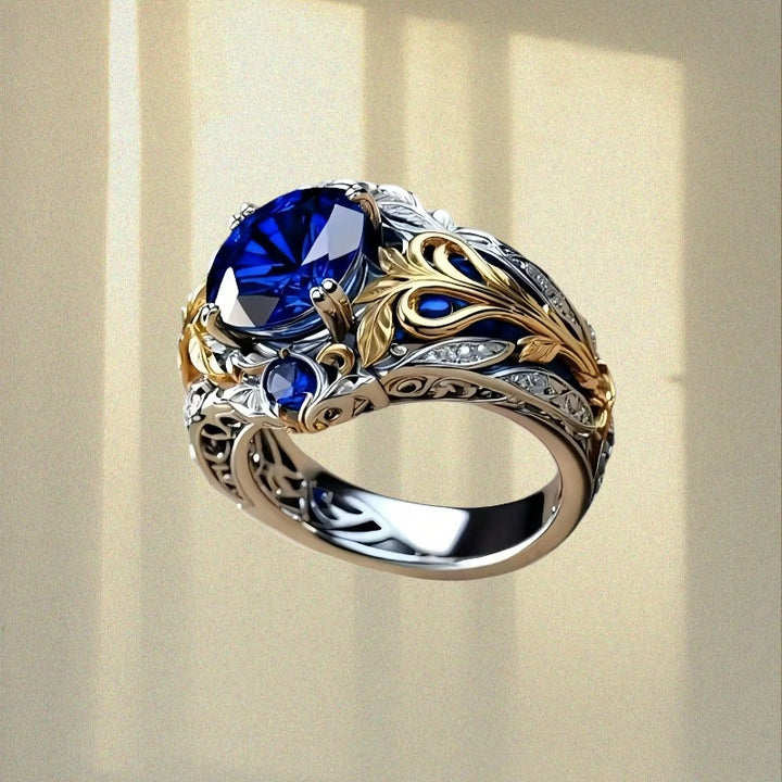 S925 Sterling Silver With 18K Gold Two-Tone Art Nouveau Vine Carved Ring