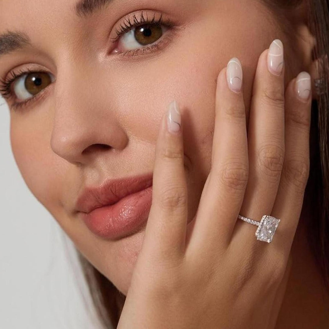 S925 Sterling Silver Radiant Cut Moissanite Four-Prong Ring