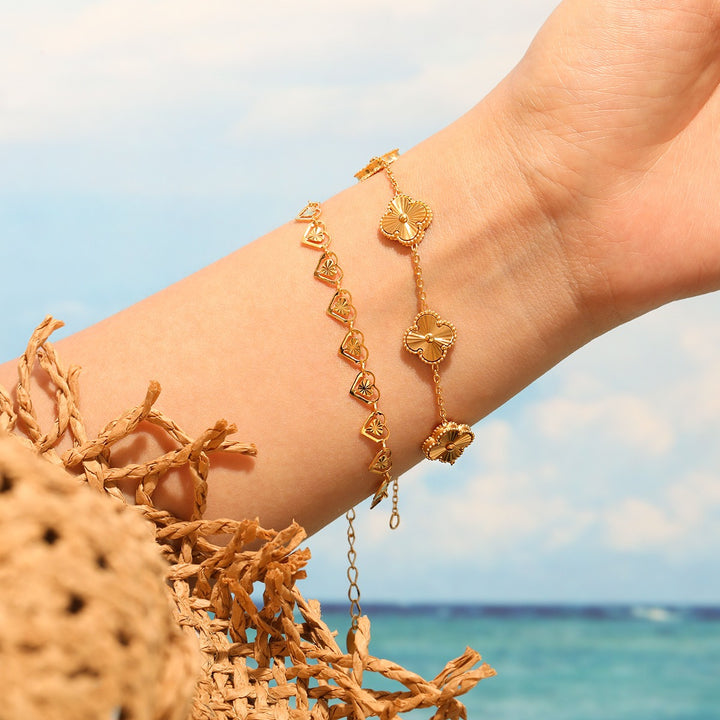 18K Gold Plated Hollow Heart Chain Collection Necklace Bracelet Set