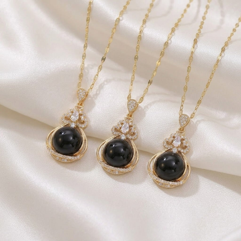 14K Gold Plated Peacock Green Pearl Cloud Pendant Necklace