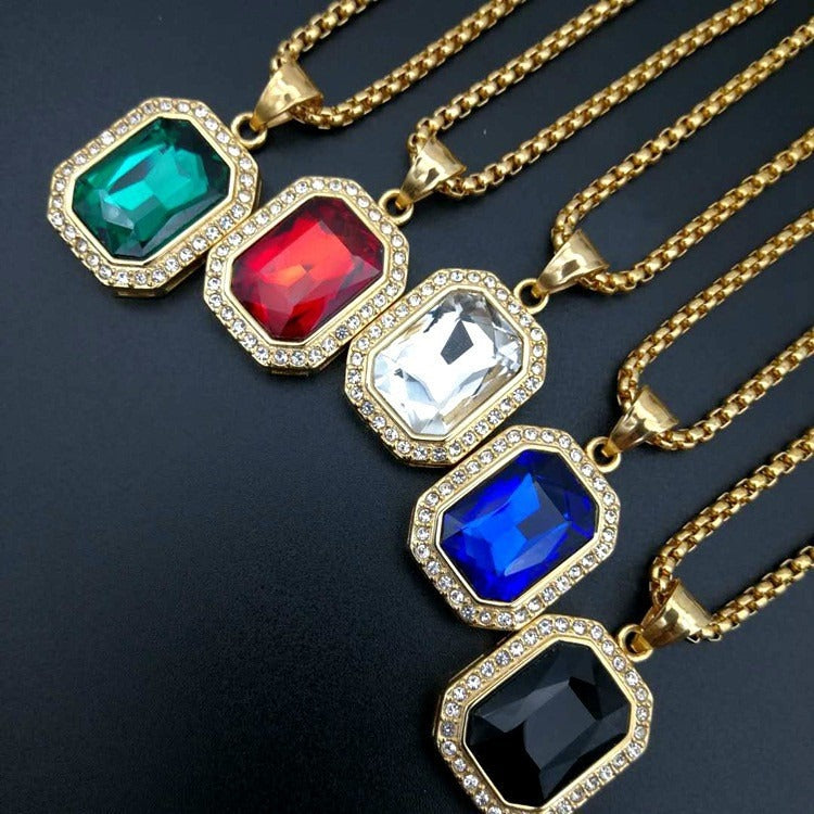 18K Gold Emerald-Cut Halo Pendant Necklace