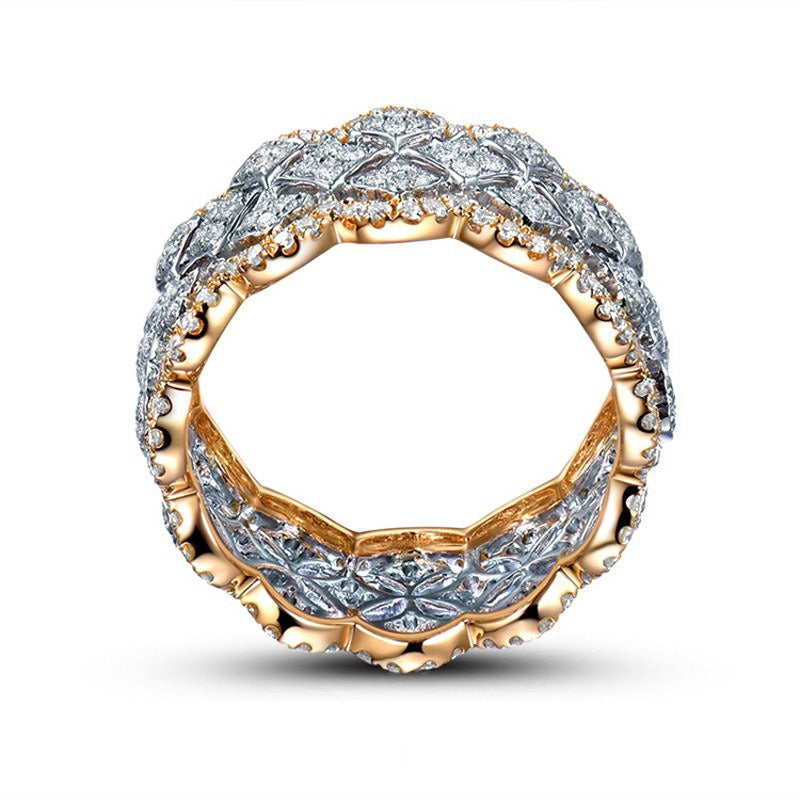Sterling Silver Two-Tone Openwork Clover Pavé Wide Ring