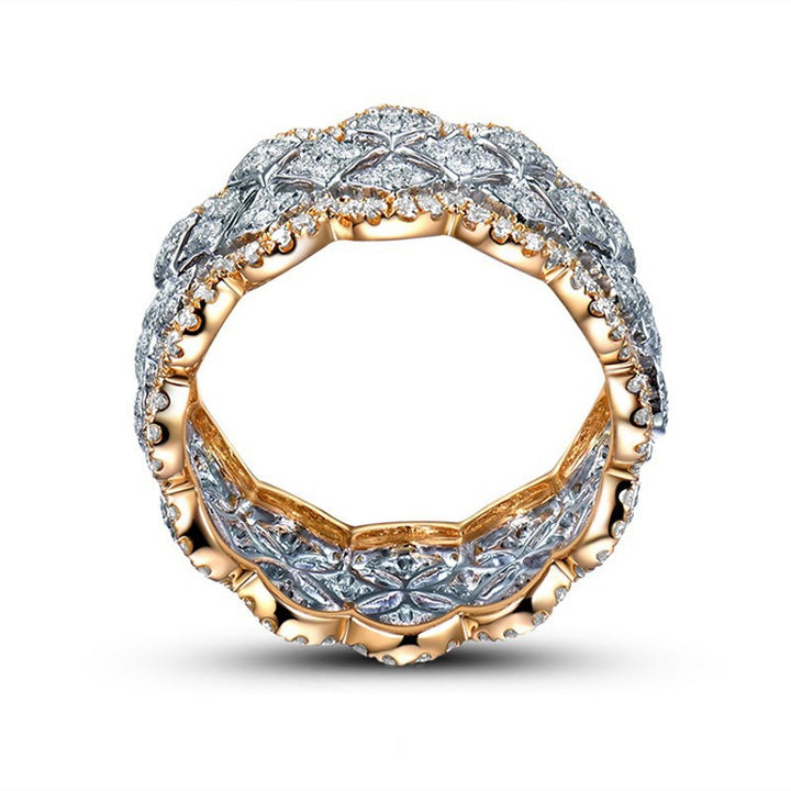 Sterling Silver Two-Tone Openwork Clover Pavé Wide Ring