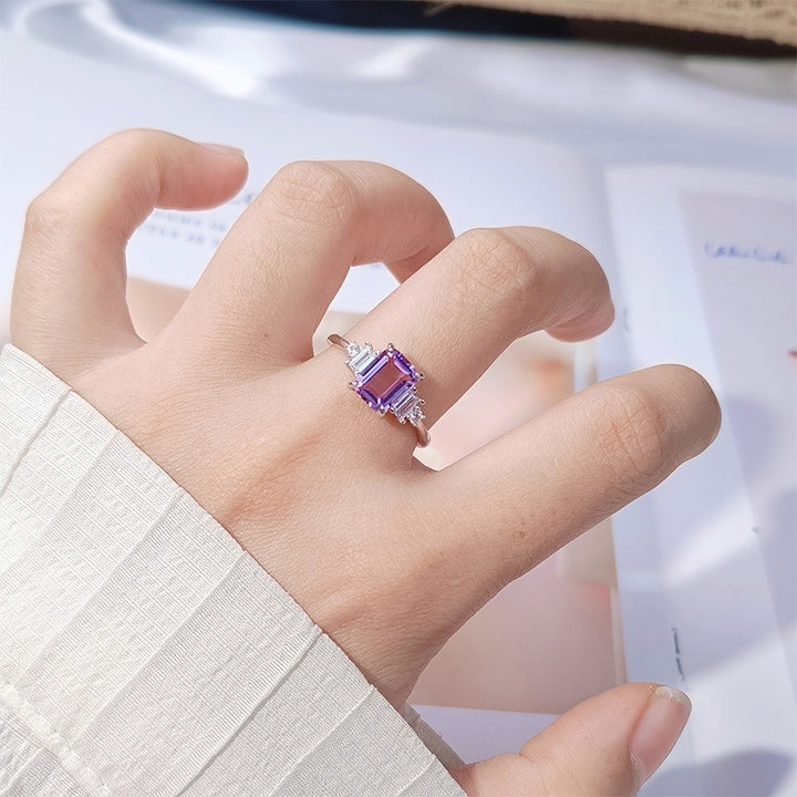 Oceanic Charm S925 Sterling Silver Emerald-Cut Blue Topaz Ring