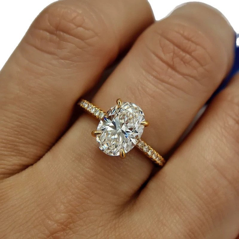 S925 Sterling Silver Oval-Cut Pavé Band Ring