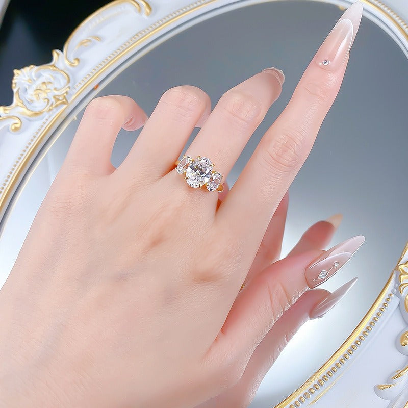 Timeless Trio S925 Sterling Silver & 18K Gold Plated Three-Stone Ring