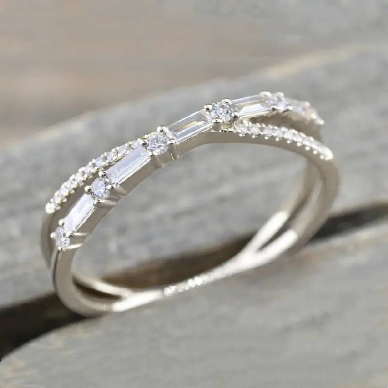 Stellar Orbit S925 Silver Interlocking Dual-Band Micro-Pavé Ring