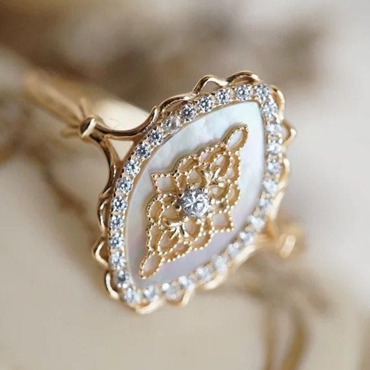 Vintage Lattice S925 Silver Marquise Micro-Pavé Mother-of-Pearl Ring