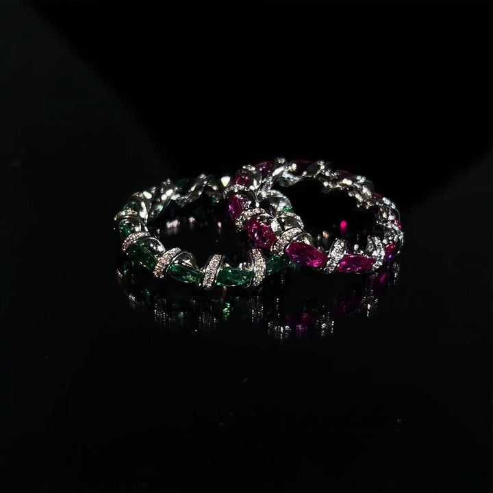 Intertwined Elegance S925 Silver Handcrafted Gemstone Pavé Band Ring