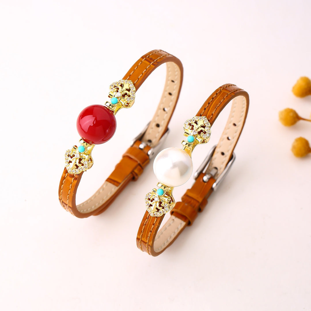 Nomadic Spirit 14K Gold Plated Leather Gemstone Bracelet