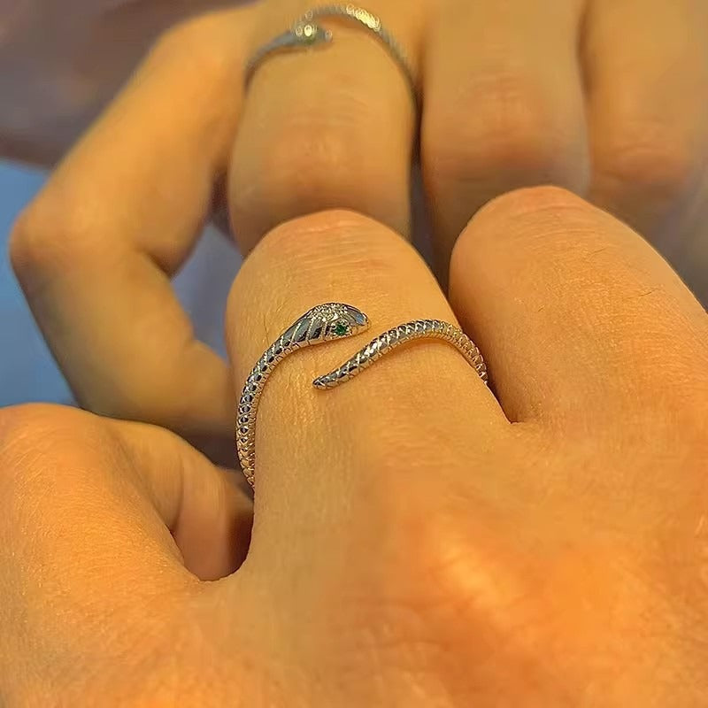 Jade Guardian S925 Silver Jade Mystic Snake Stacking Ring Set