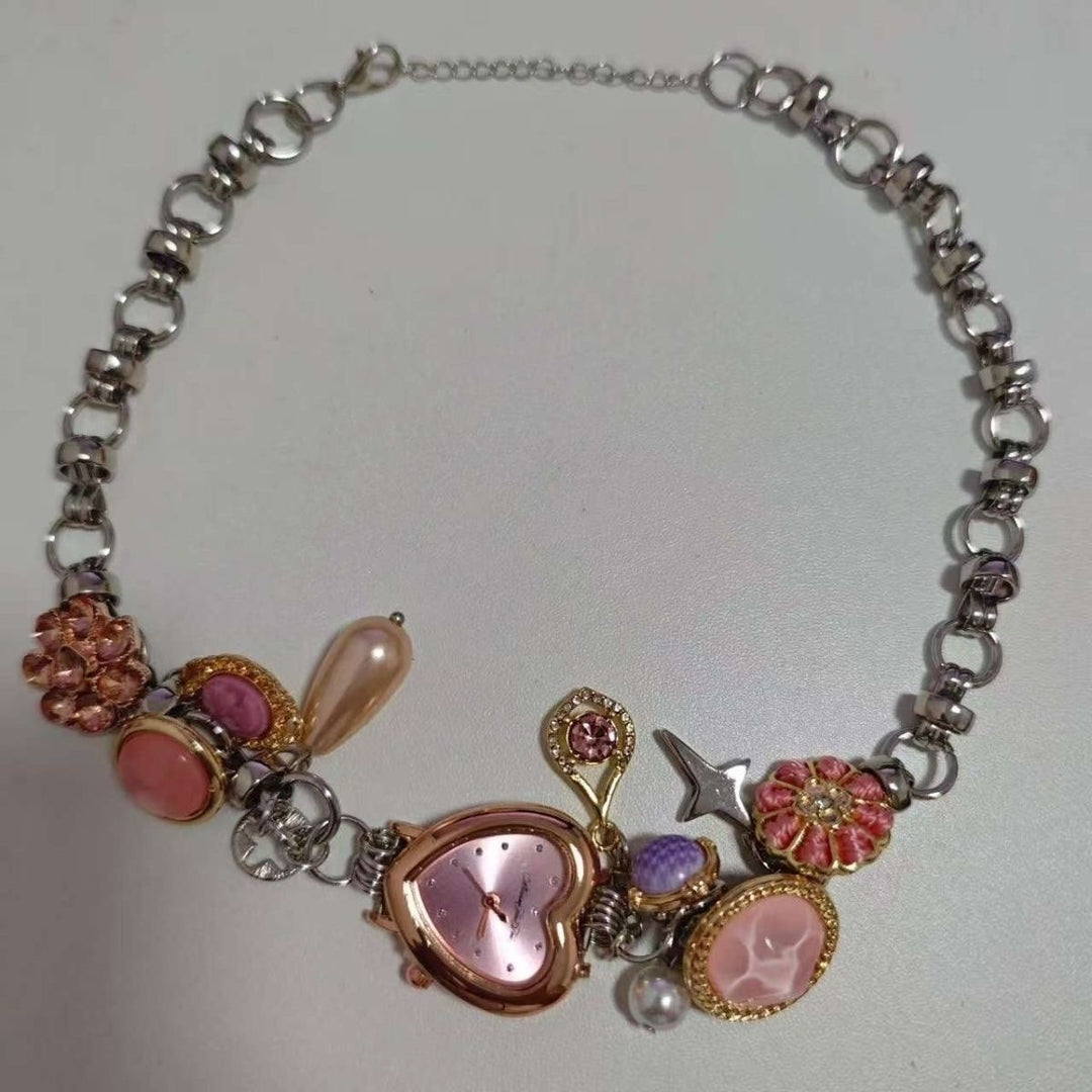 Time Garden Heart Watch Charm Necklace & Bracelet Set