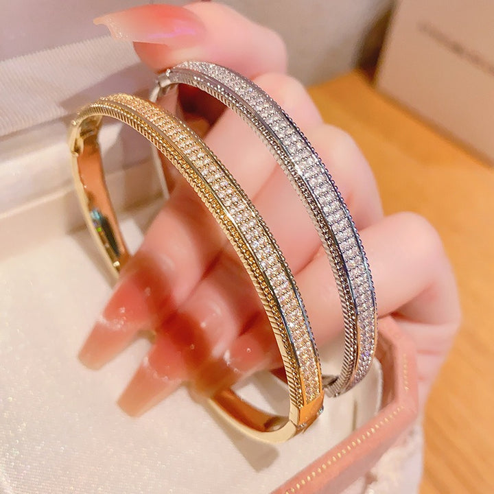 S925 Silver 14K Gold Plated Micro-Pavé Baguette Bangle