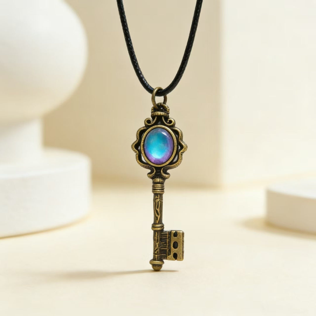 Hecate's Key S925 Silver Vintage Natural Gemstone Key Necklace