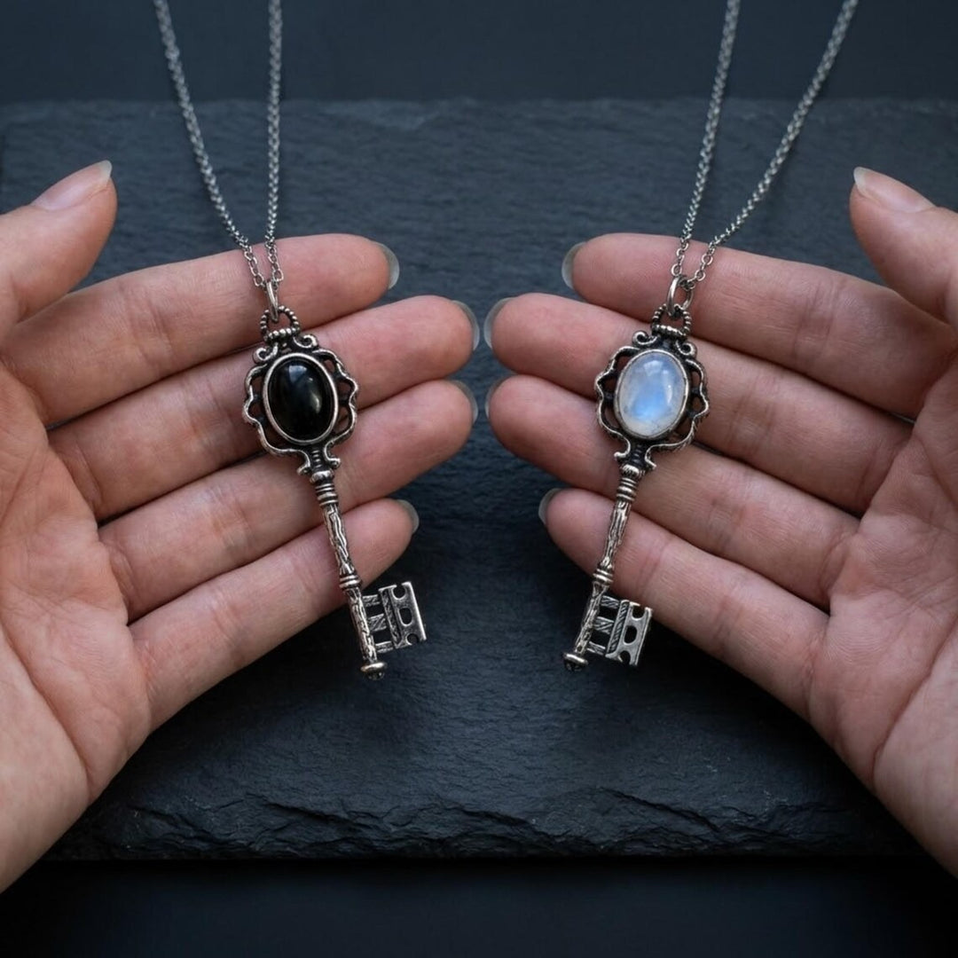 Hecate's Key S925 Silver Vintage Natural Gemstone Key Necklace