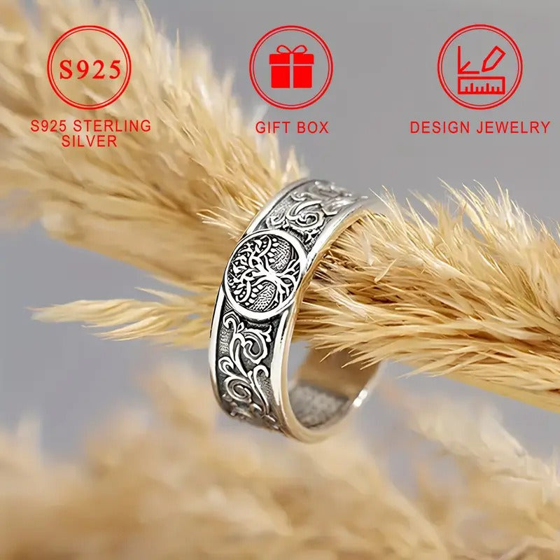 S925 Sterling Silver Vintage Tree of Life Ring