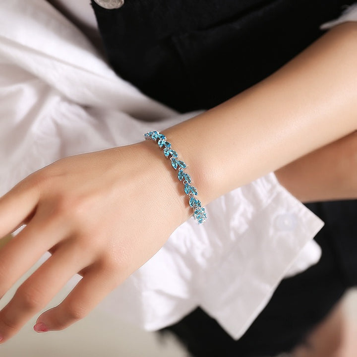 S925 Silver Pavé Alternating Marquise-Cut Gemstone Bracelet