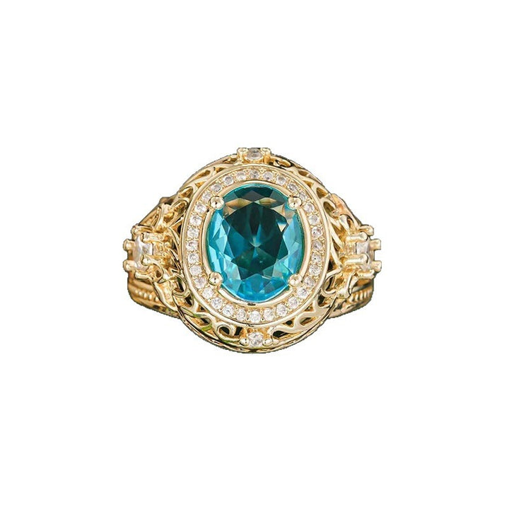 14K Gold Plated Vintage Blue Gemstone Ring