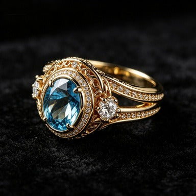 14K Gold Plated Vintage Blue Gemstone Ring