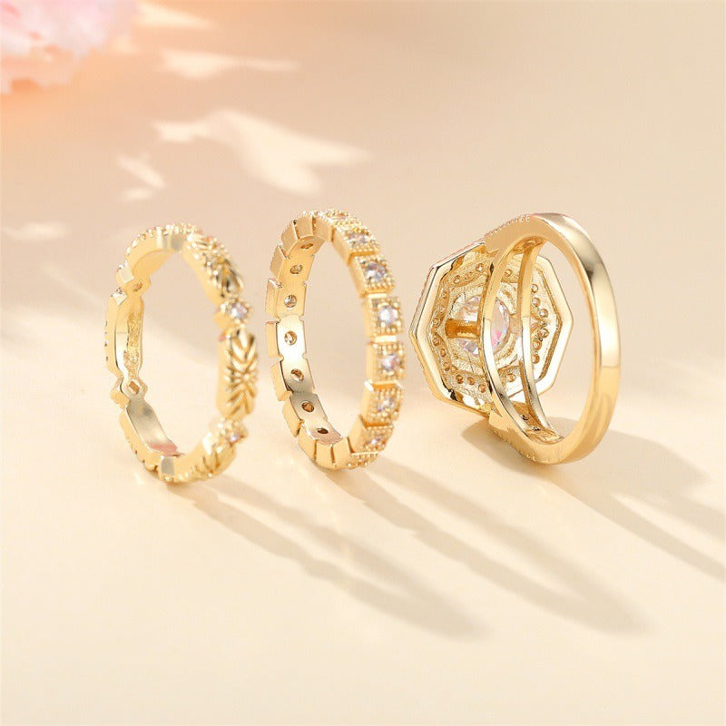 Vintage Stacking Aesthetic 14K Gold Plated 3-Piece Pavé Ring Set
