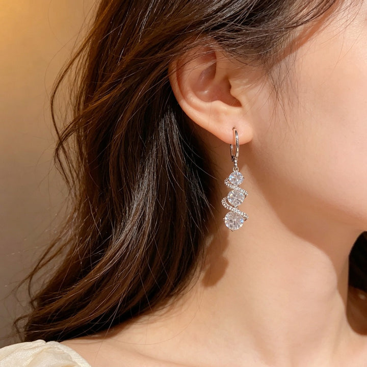 Galaxy Spiral S925 Silver Micro-Pavé Triple-Stone Huggie Earrings
