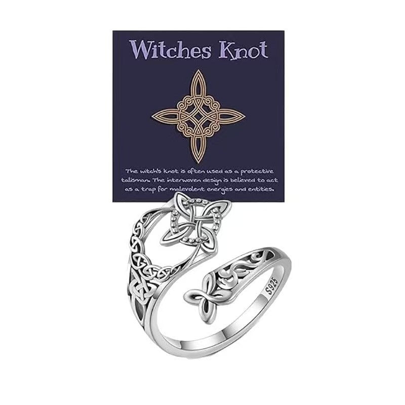 Eternal Knot S925 Sterling Silver Vintage Celtic Witch's Knot Open Ring