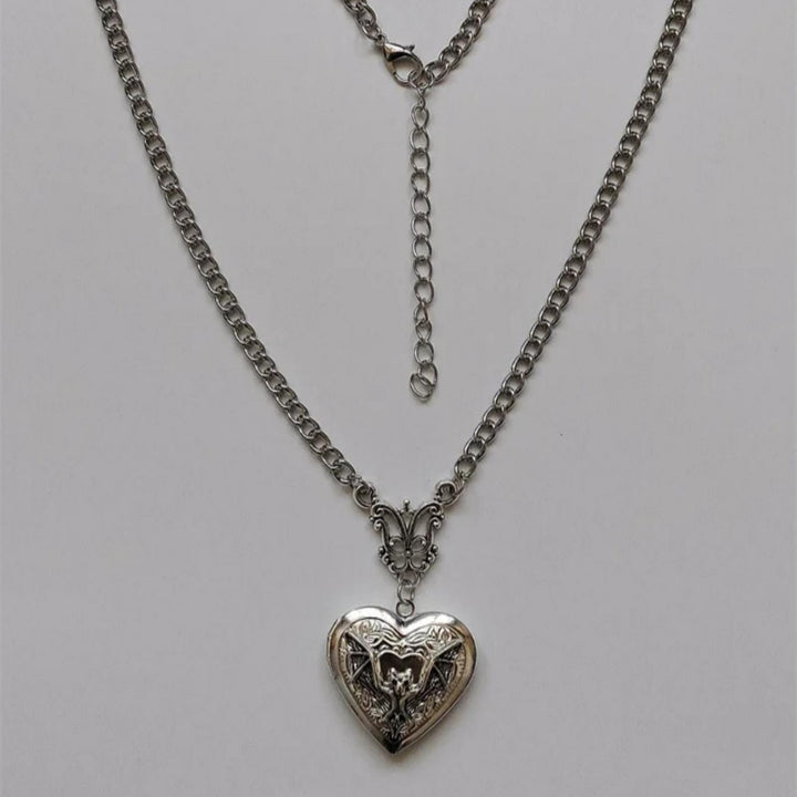 S925 Sterling Silver Gothic Bat Heart Locket Necklace
