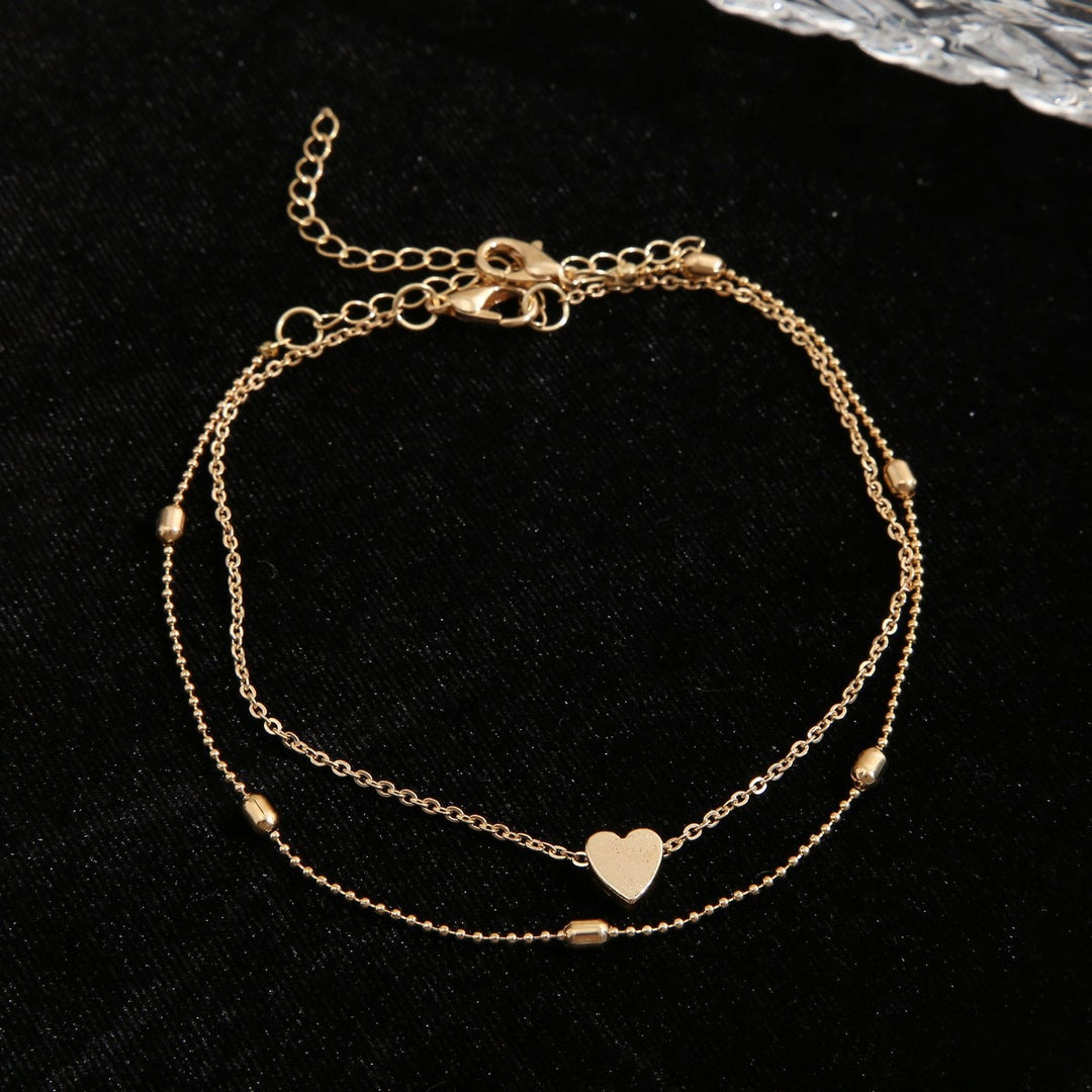 Summer Heartbeat Double-Layer Heart Anklet