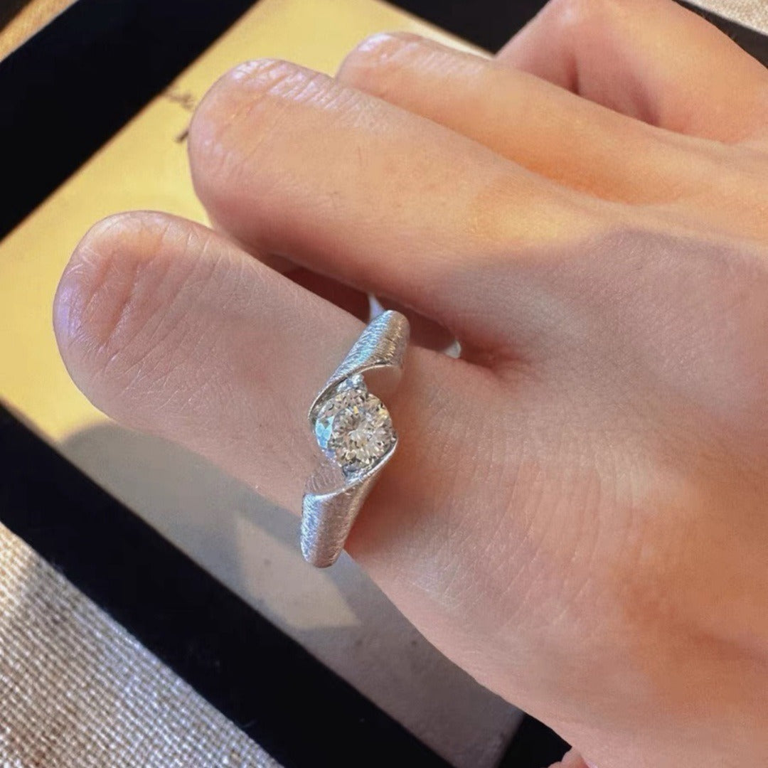 S925 Silver Brushed Minimalist Tension-Set Ring