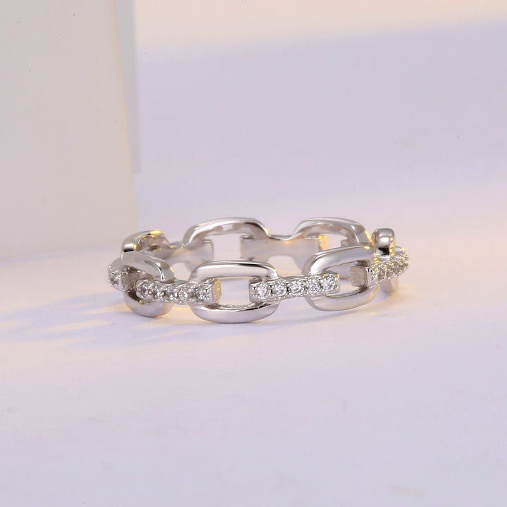 S925 Silver Moissanite Paperclip Link Ring