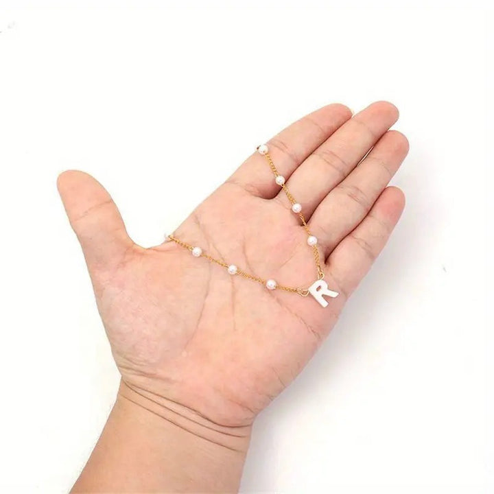 18K Gold Plated Pearl Initial Necklace