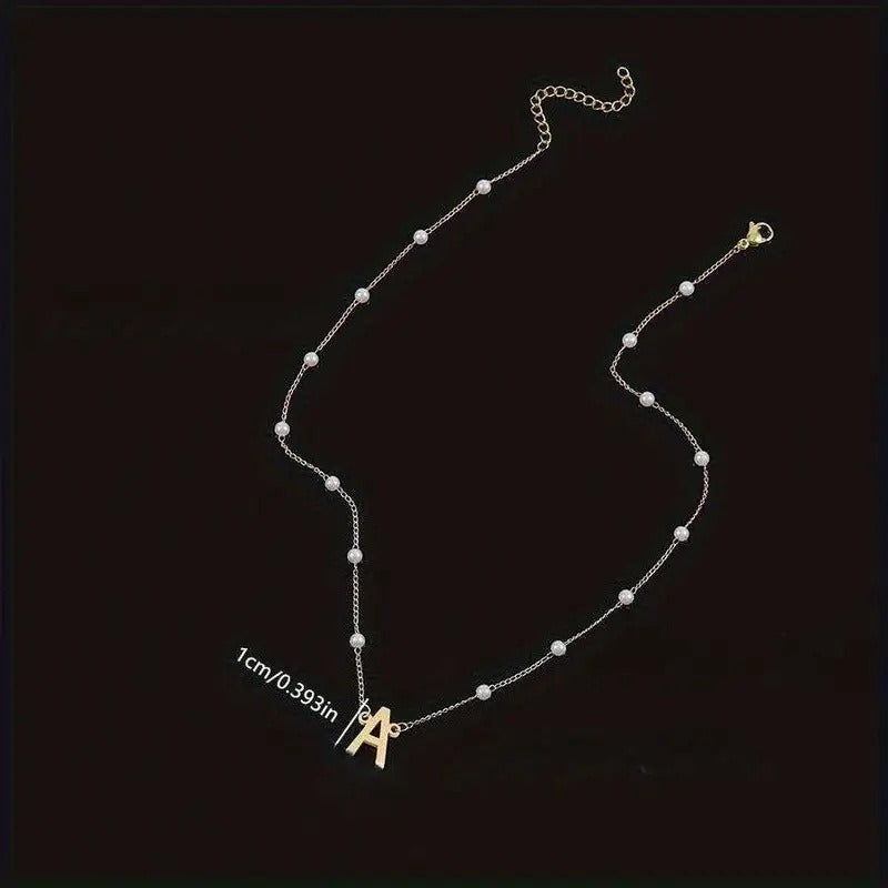 18K Gold Plated Pearl Initial Necklace