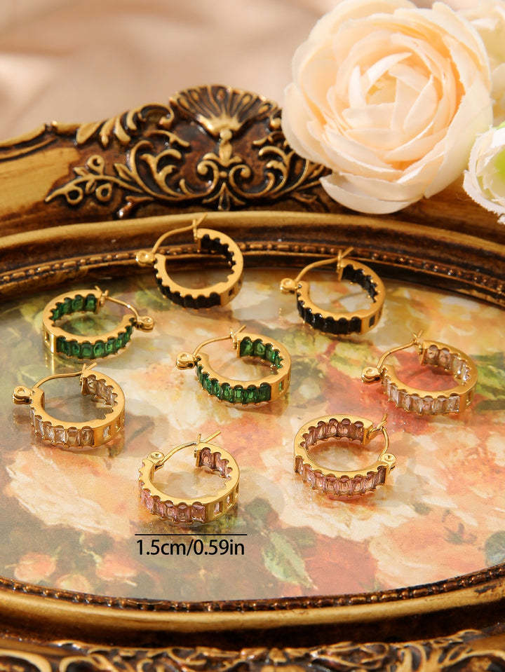 18K Gold Plated Vintage Baguette-Cut Huggie Earrings