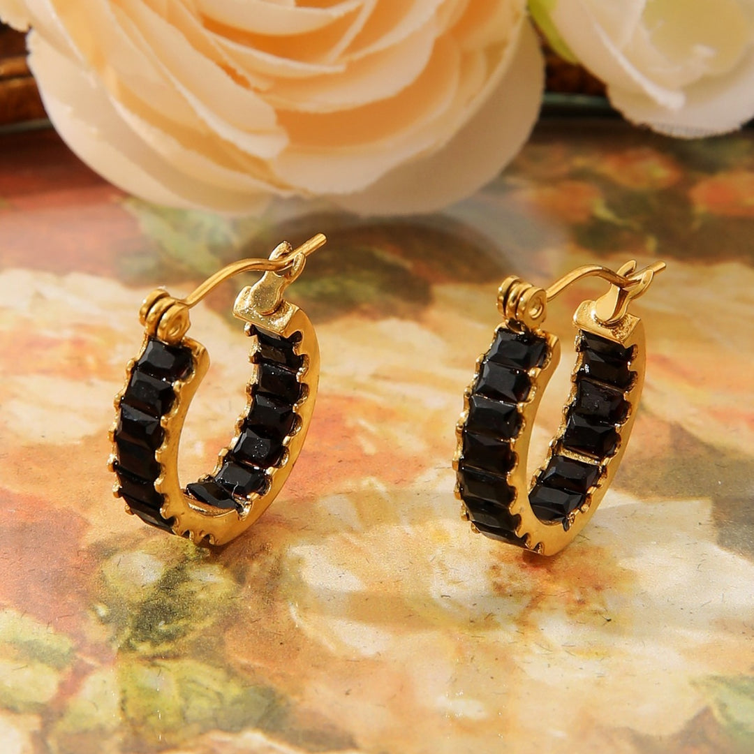 18K Gold Plated Vintage Baguette-Cut Huggie Earrings