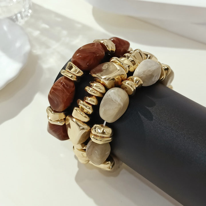 18K Gold Plated Organic Shape Beaded Stretch Bracelet Stack